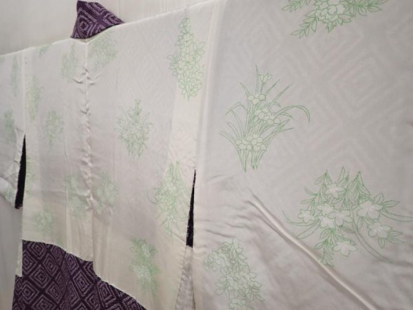Photo7: 6901T04z450 Vintage Japanese Kimono Silk SHIBORI HAORI  Purple (7)