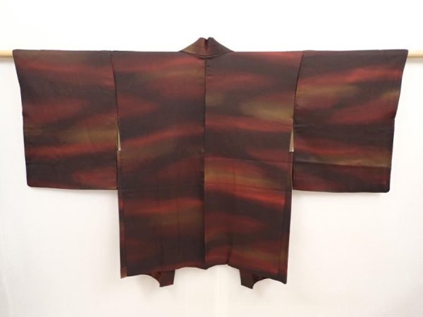 Photo1: 6901T05z560 Vintage Japanese Kimono Silk HAORI  Dark brown (1)