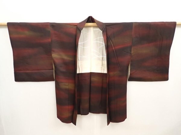 Photo5: 6901T05z560 Vintage Japanese Kimono Silk HAORI  Dark brown (5)