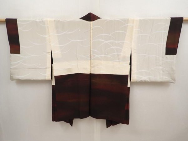 Photo6: 6901T05z560 Vintage Japanese Kimono Silk HAORI  Dark brown (6)