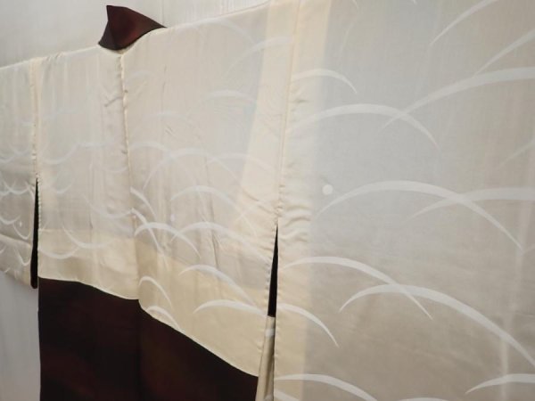 Photo7: 6901T05z560 Vintage Japanese Kimono Silk HAORI  Dark brown (7)