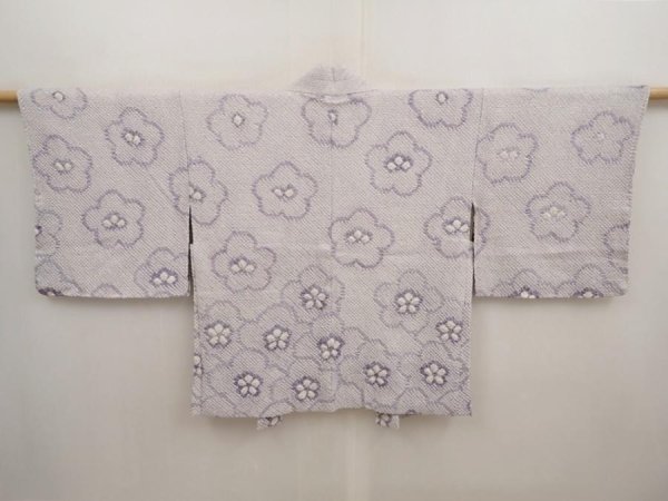 Photo1: 6901T06z440 Vintage Japanese Kimono Silk SHIBORI HAORI Plum blossom Lavender (1)