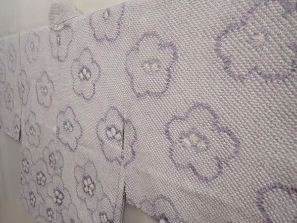 Photo2: 6901T06z440 Vintage Japanese Kimono Silk SHIBORI HAORI Plum blossom Lavender (2)