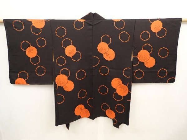 Photo1: 6901T07z550 Vintage Japanese Kimono Silk HAORI Yukiwa Black (1)