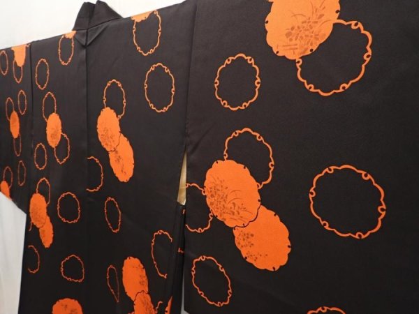 Photo2: 6901T07z550 Vintage Japanese Kimono Silk HAORI Yukiwa Black (2)