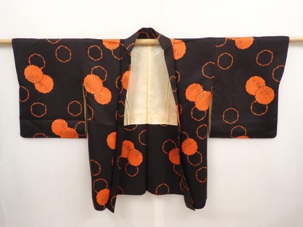 Photo5: 6901T07z550 Vintage Japanese Kimono Silk HAORI Yukiwa Black (5)