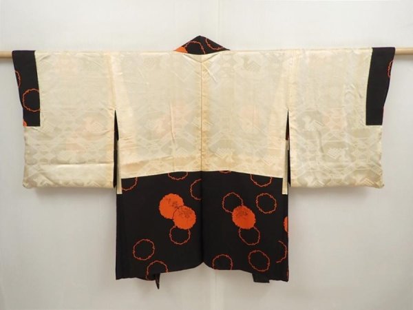 Photo6: 6901T07z550 Vintage Japanese Kimono Silk HAORI Yukiwa Black (6)