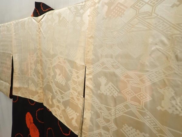 Photo7: 6901T07z550 Vintage Japanese Kimono Silk HAORI Yukiwa Black (7)