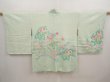 Photo1: 6901T08z520 Vintage Japanese Kimono Silk SHIBORI HAORI Flower Mint green (1)