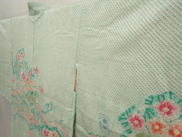 Photo2: 6901T08z520 Vintage Japanese Kimono Silk SHIBORI HAORI Flower Mint green (2)