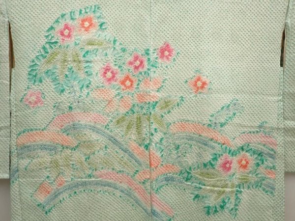 Photo3: 6901T08z520 Vintage Japanese Kimono Silk SHIBORI HAORI Flower Mint green (3)