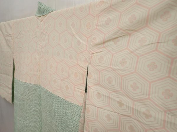 Photo5: 6901T08z520 Vintage Japanese Kimono Silk SHIBORI HAORI Flower Mint green (5)