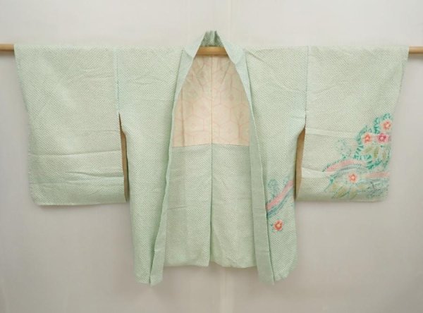 Photo6: 6901T08z520 Vintage Japanese Kimono Silk SHIBORI HAORI Flower Mint green (6)