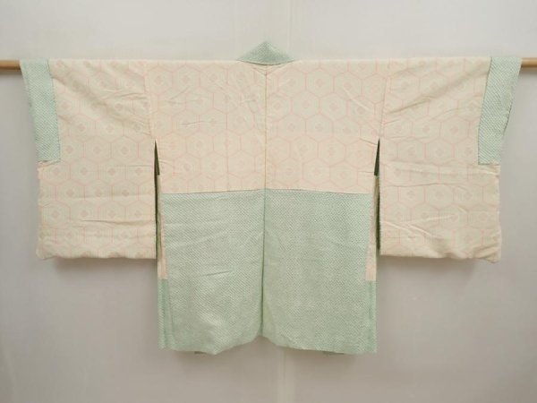 Photo7: 6901T08z520 Vintage Japanese Kimono Silk SHIBORI HAORI Flower Mint green (7)