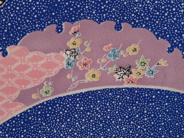 Photo4: 6901T09z550 Vintage Japanese Kimono Silk HAORI Flowers Oriental blue (4)