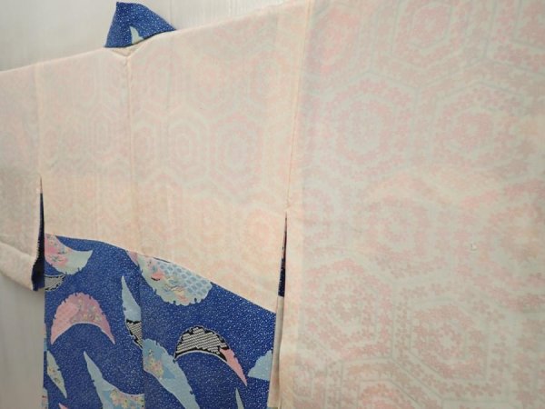 Photo7: 6901T09z550 Vintage Japanese Kimono Silk HAORI Flowers Oriental blue (7)