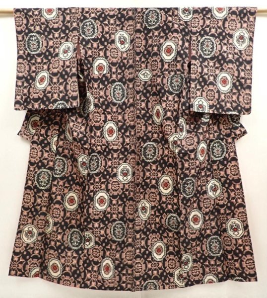 Photo1: 6901T12z650 Vintage Japanese Kimono Silk MEISEN KOMON  Black (1)