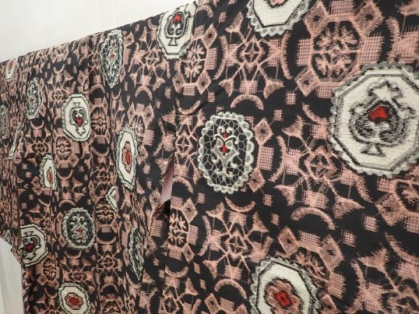 Photo2: 6901T12z650 Vintage Japanese Kimono Silk MEISEN KOMON  Black (2)