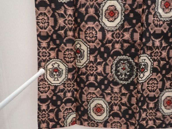 Photo7: 6901T12z650 Vintage Japanese Kimono Silk MEISEN KOMON  Black (7)