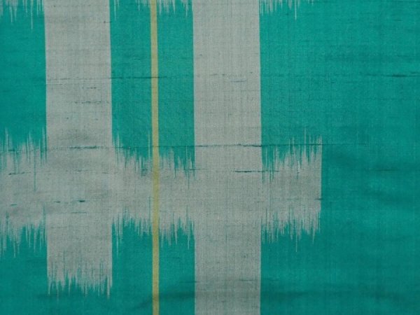 Photo5: 6901T13z570 Vintage Japanese Kimono Silk MEISEN KOMON Kasuri Green-Blue (5)