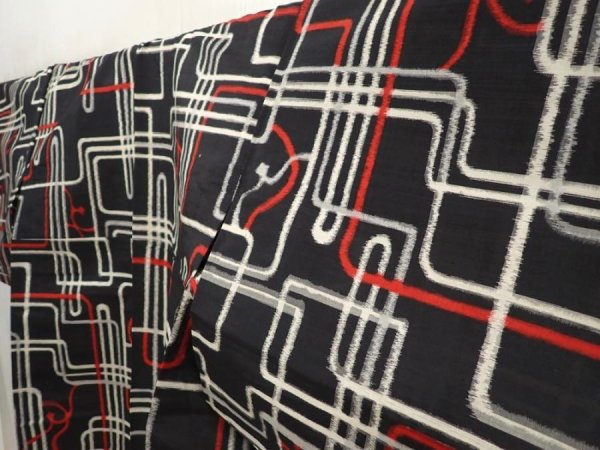 Photo2: 6901T14z340 Vintage Japanese Kimono Silk HITOE MEISEN KOMON  Black (2)
