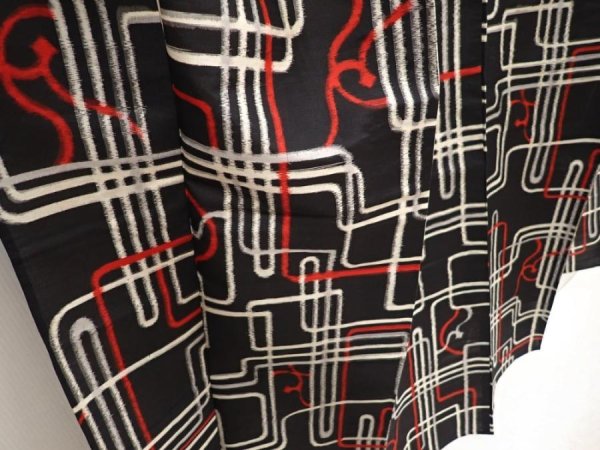 Photo3: 6901T14z340 Vintage Japanese Kimono Silk HITOE MEISEN KOMON  Black (3)
