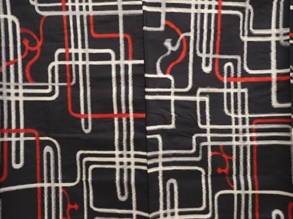 Photo5: 6901T14z340 Vintage Japanese Kimono Silk HITOE MEISEN KOMON  Black (5)