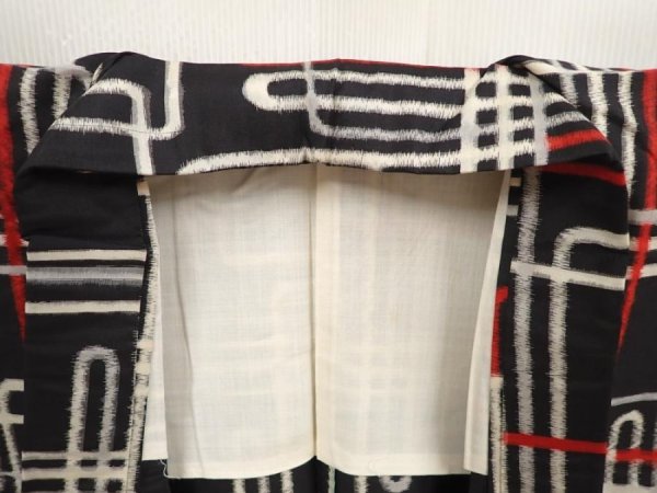 Photo7: 6901T14z340 Vintage Japanese Kimono Silk HITOE MEISEN KOMON  Black (7)