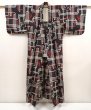 Photo8: 6901T14z340 Vintage Japanese Kimono Silk HITOE MEISEN KOMON  Black (8)
