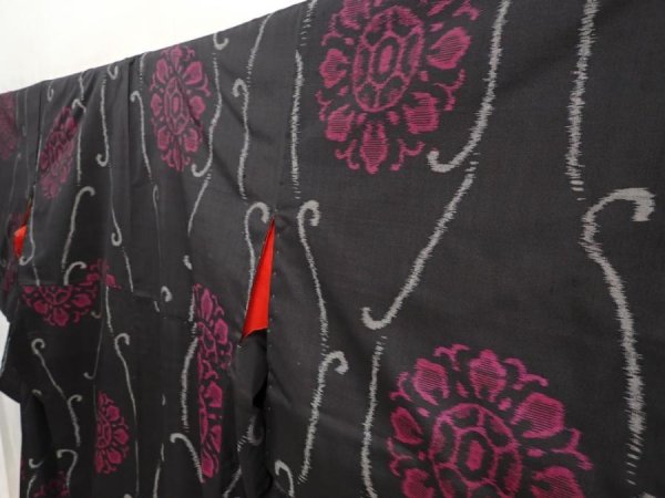 Photo2: 6901T15z560 Vintage Japanese Kimono Silk MEISEN KOMON Black (2)