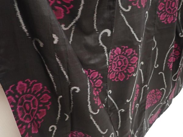 Photo3: 6901T15z560 Vintage Japanese Kimono Silk MEISEN KOMON Black (3)
