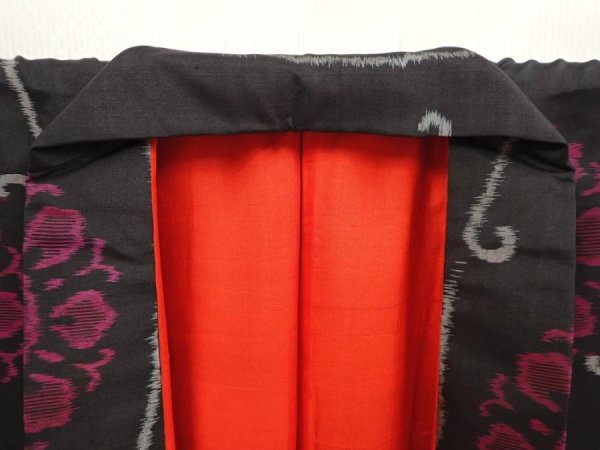 Photo7: 6901T15z560 Vintage Japanese Kimono Silk MEISEN KOMON Black (7)
