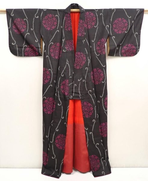 Photo8: 6901T15z560 Vintage Japanese Kimono Silk MEISEN KOMON Black (8)