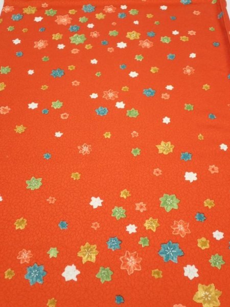 Photo1: 2H01z60  Japanese Kimono Silk  FABRIC Maple Orange-Red 40.9x14.4 (1)