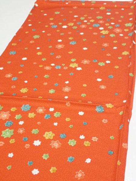 Photo3: 2H02z60  Japanese Kimono Silk  FABRIC Maple Orange-Red 40.9x14.4 (3)