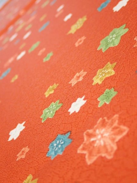 Photo4: 2H02z60  Japanese Kimono Silk  FABRIC Maple Orange-Red 40.9x14.4 (4)
