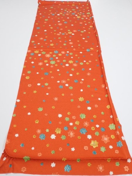Photo5: 2H02z60  Japanese Kimono Silk  FABRIC Maple Orange-Red 40.9x14.4 (5)