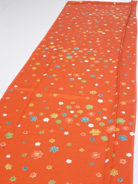 Photo3: 2H03z90  Japanese Kimono Silk  FABRIC Maple Orange-Red 65.0x14.4 (3)