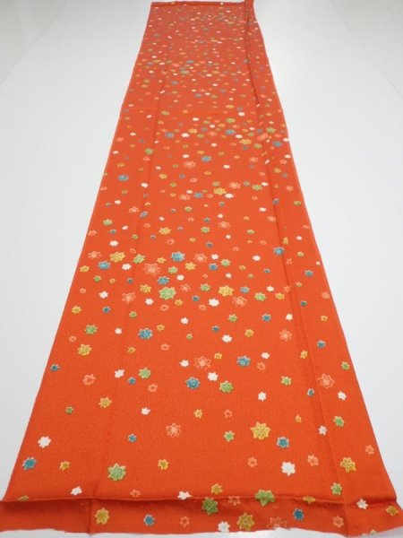 Photo5: 2H03z90  Japanese Kimono Silk  FABRIC Maple Orange-Red 65.0x14.4 (5)