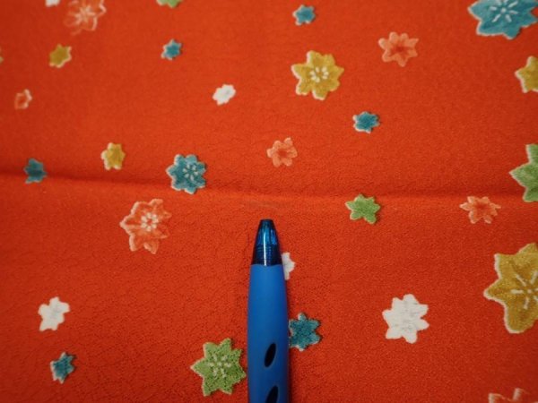 Photo6: 2H03z90  Japanese Kimono Silk  FABRIC Maple Orange-Red 65.0x14.4 (6)