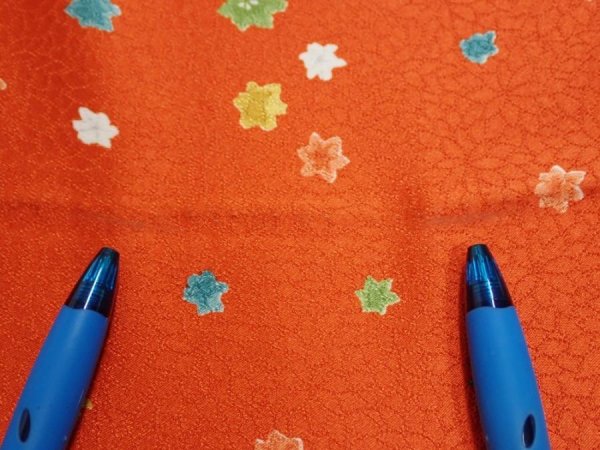 Photo7: 2H03z90  Japanese Kimono Silk  FABRIC Maple Orange-Red 65.0x14.4 (7)