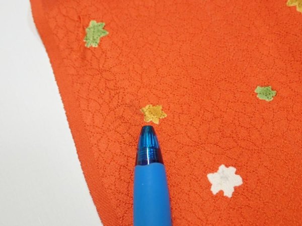 Photo6: 2H06z80  Japanese Kimono Silk  FABRIC Maple Orange-Red 63.8x14.6 (6)