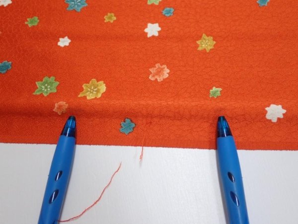 Photo7: 2H06z80  Japanese Kimono Silk  FABRIC Maple Orange-Red 63.8x14.6 (7)