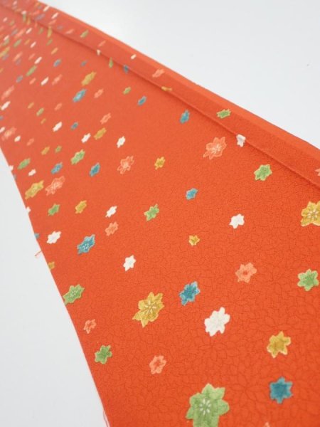 Photo1: 2H07z40  Japanese Kimono Silk  FABRIC Maple Orange-Red 58.7x7.1 (1)
