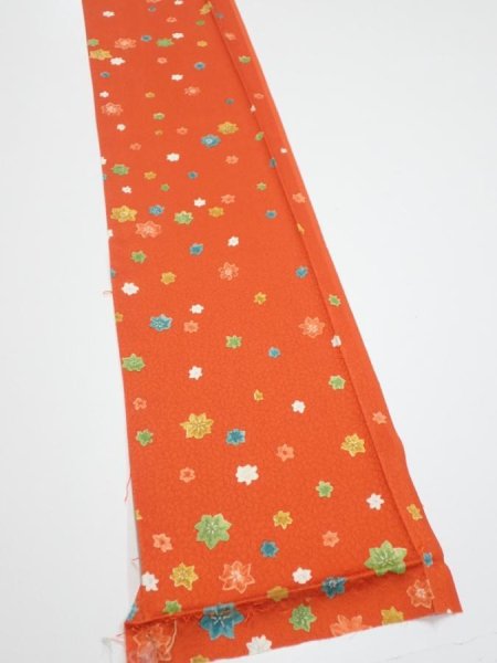 Photo2: 2H07z40  Japanese Kimono Silk  FABRIC Maple Orange-Red 58.7x7.1 (2)