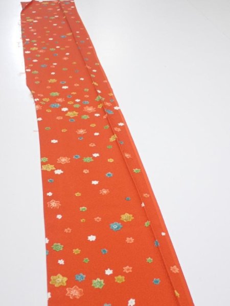 Photo3: 2H07z40  Japanese Kimono Silk  FABRIC Maple Orange-Red 58.7x7.1 (3)