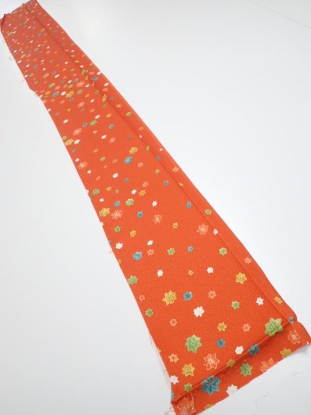 Photo5: 2H08z40  Japanese Kimono Silk  FABRIC Maple Orange-Red 58.7x7.1 (5)