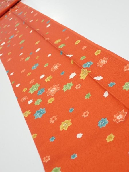 Photo1: 2H09z60  Japanese Kimono Silk  FABRIC Maple Orange-Red 83.5x7.1 (1)
