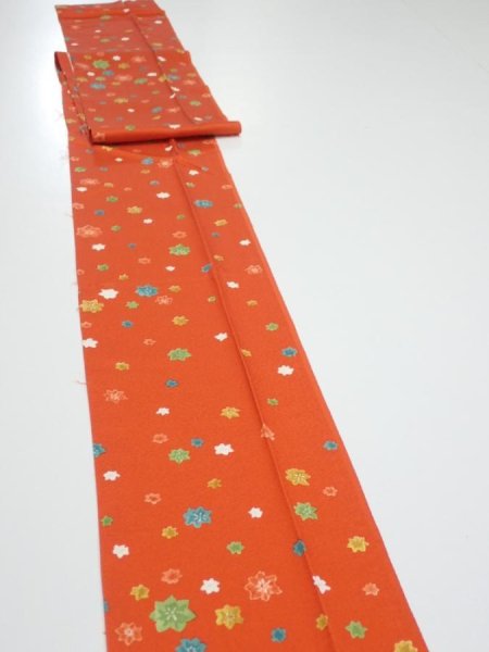 Photo3: 2H09z60  Japanese Kimono Silk  FABRIC Maple Orange-Red 83.5x7.1 (3)