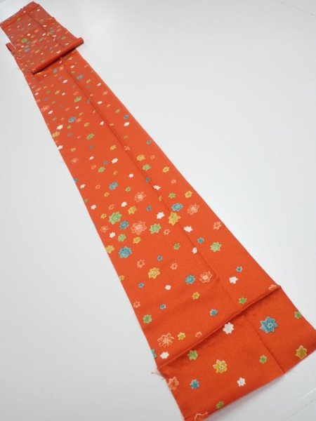 Photo4: 2H09z60  Japanese Kimono Silk  FABRIC Maple Orange-Red 83.5x7.1 (4)